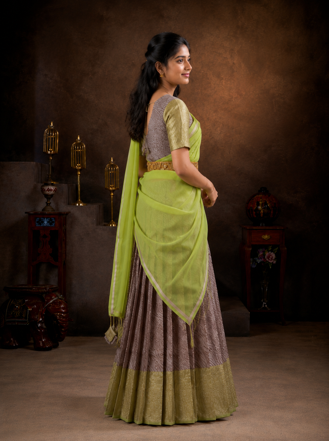 Elegant Self Design Half Saree with Zari Border