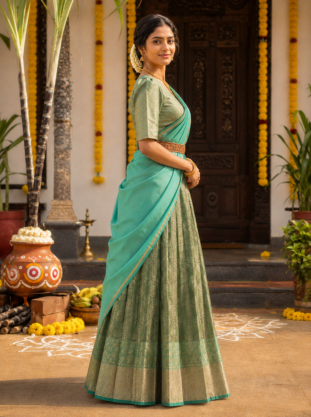 Teal Green & Aqua Blue Premium Traditional Half Saree