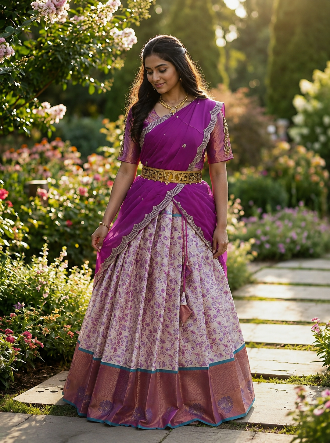 Bridal Style South Indian Half Saree