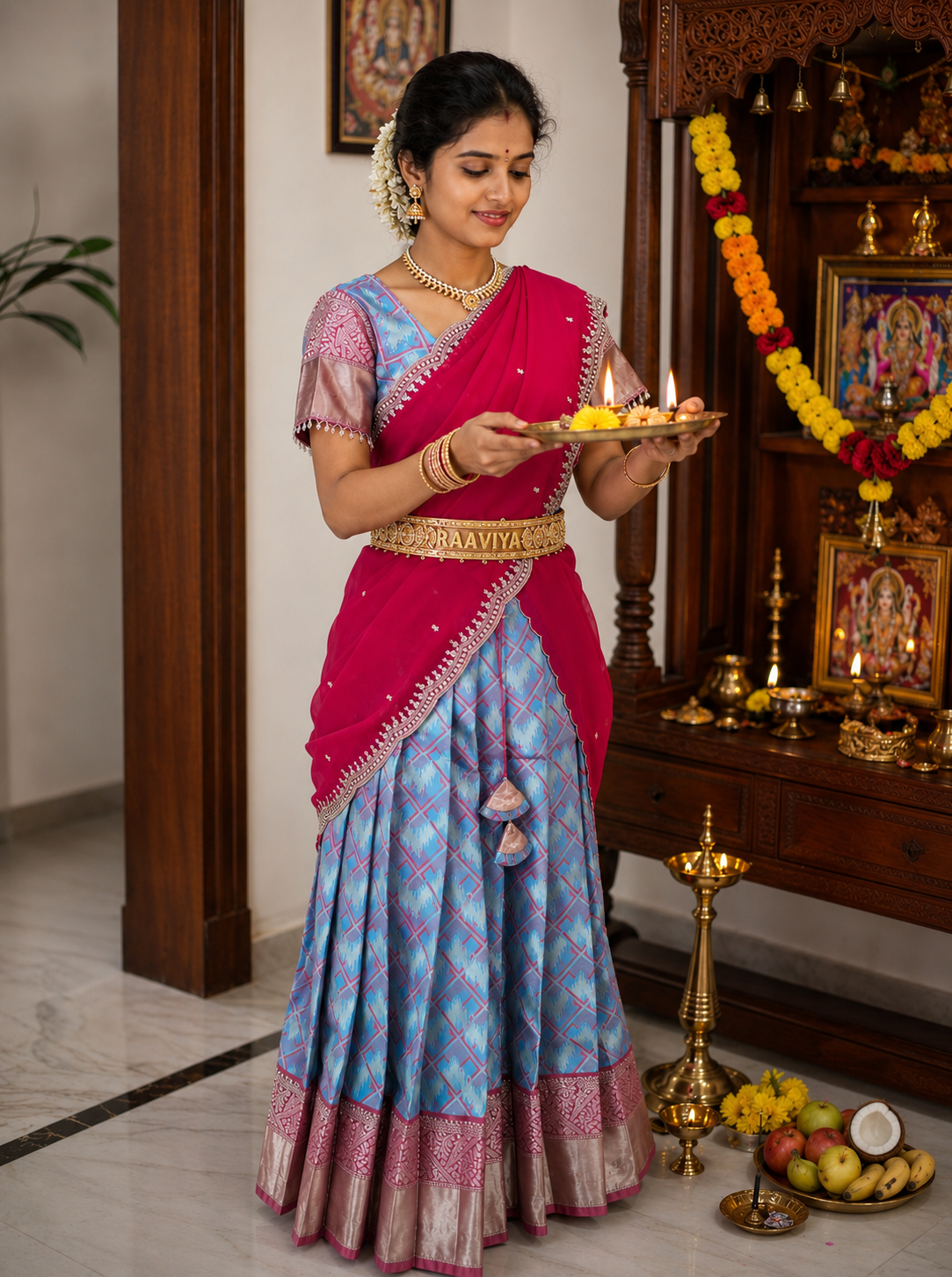 Royal Sky Blue & Pink Premium Traditional Half Saree