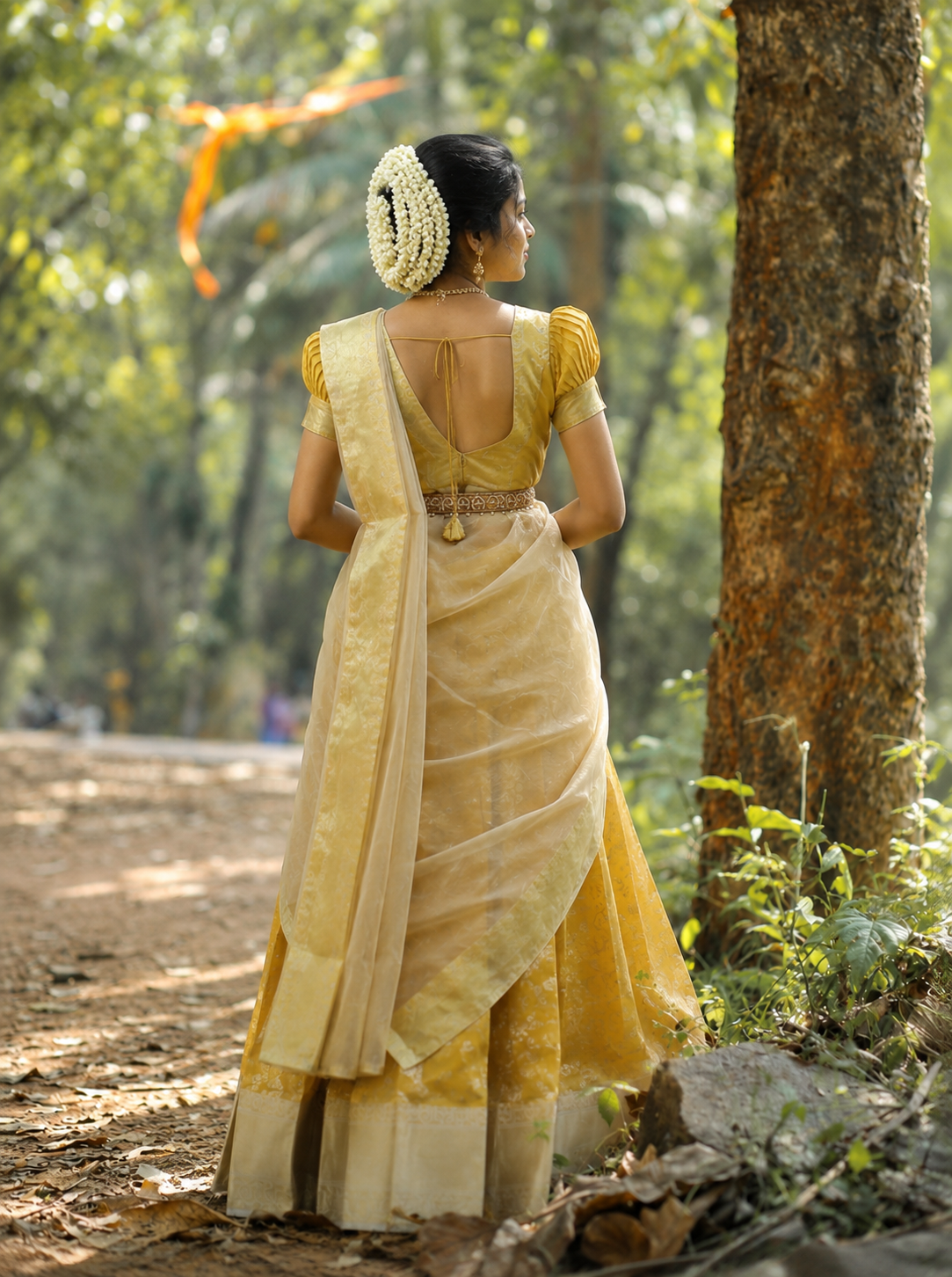 Mustard Yellow & Cream Traditional Half Saree
