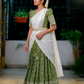 Olive Green & White Traditional Half Saree with Cultural Elegance