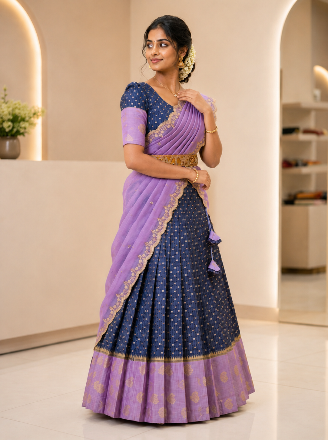 Festive Wear Silk Blend Occasion Wear Half Saree for Girls