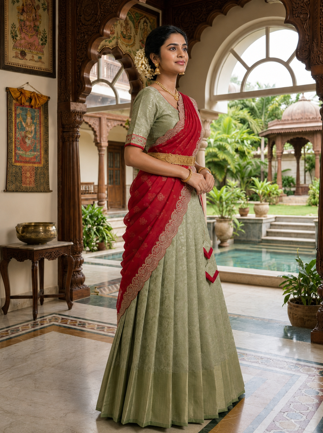 Traditional Embroidered Half Saree for Women
