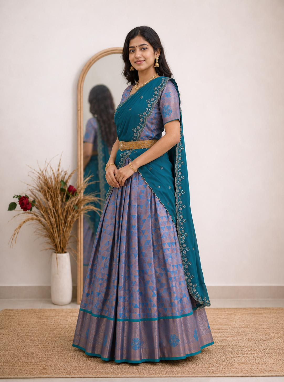 Trendy Ethnic Half Saree with Elegant Rich Border Design