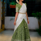 Olive Green & White Traditional Half Saree with Cultural Elegance